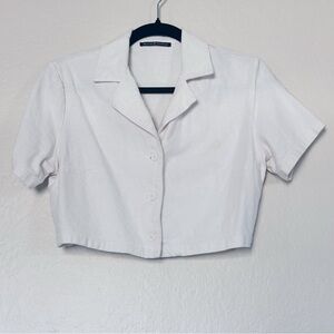 Brandy Melville Cropped Linen-Blend Button-Up Top | One Size